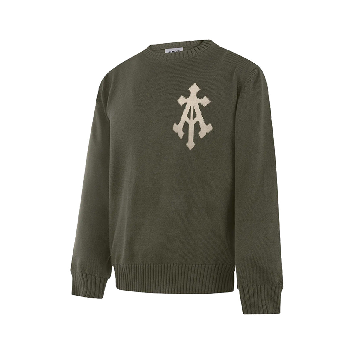 Alpha Cross Knit Sweater In Olive