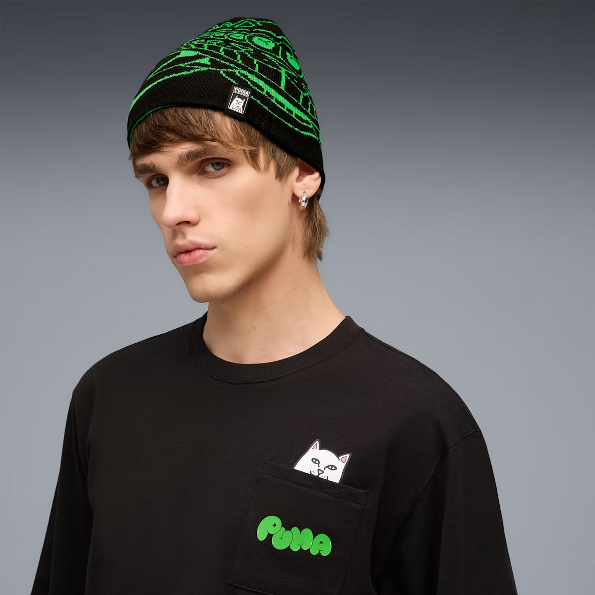 '+ RIPNDIP BEANIE 'Black/Fluro Green'