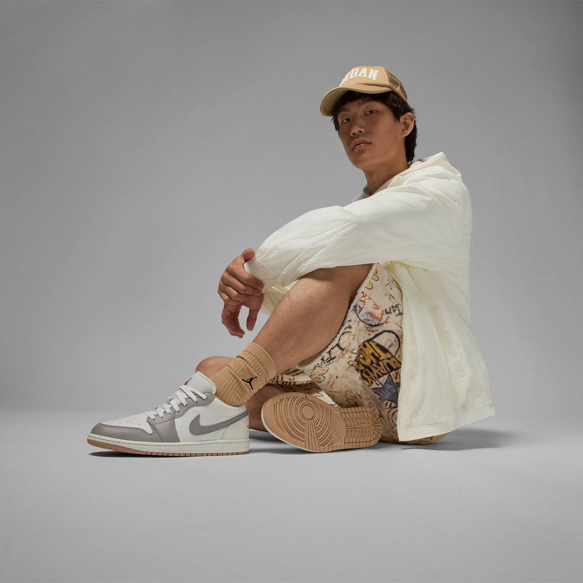 Air Jordan 1 Low 'Sail/College Grey/Hemp/Fire Red'