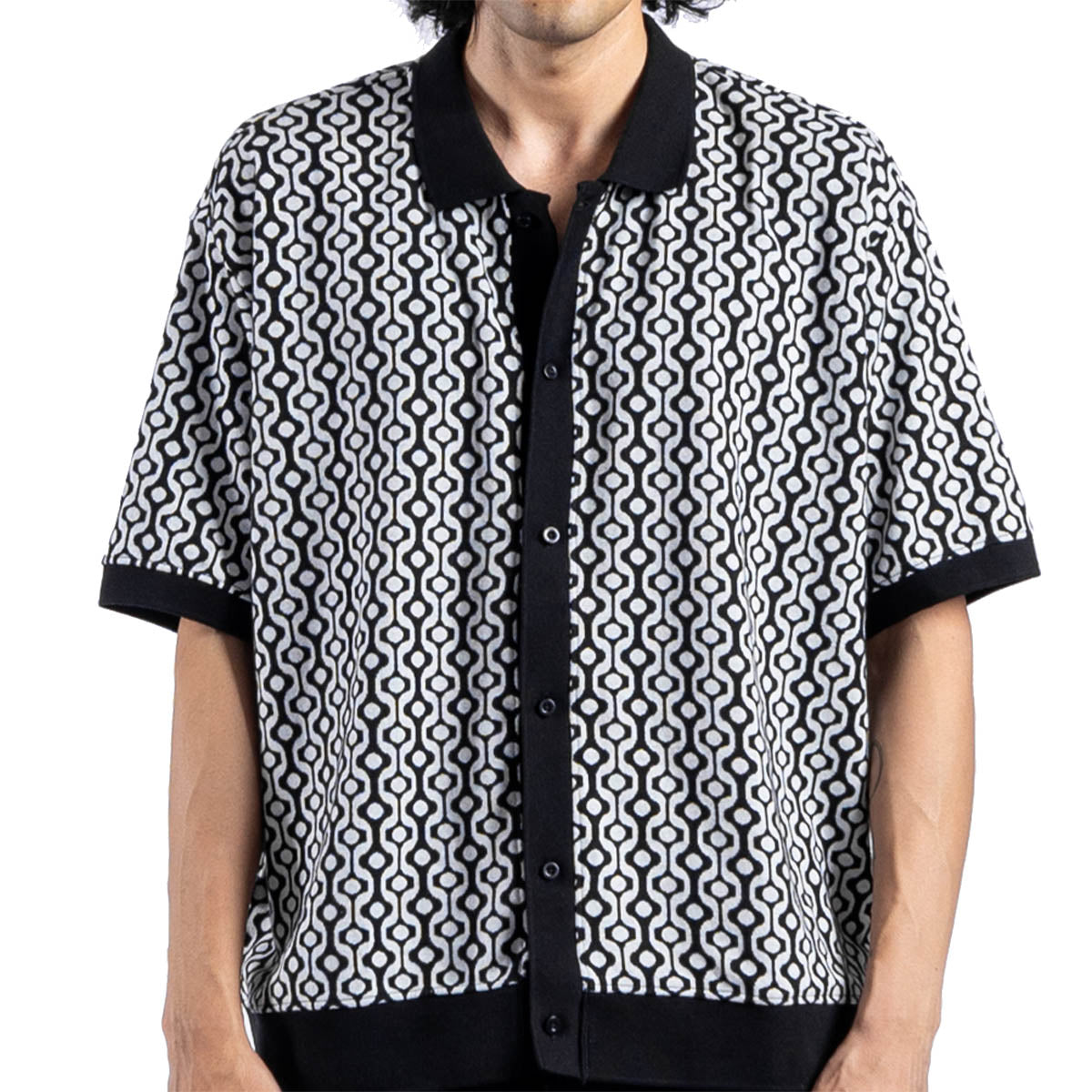 Testament Button Front Polo Ss Bkm