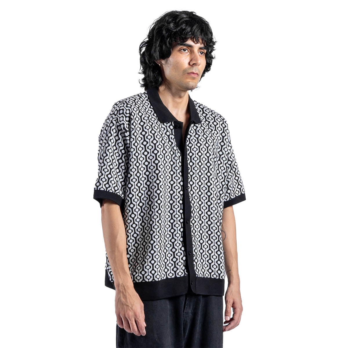 Testament Button Front Polo Ss Bkm