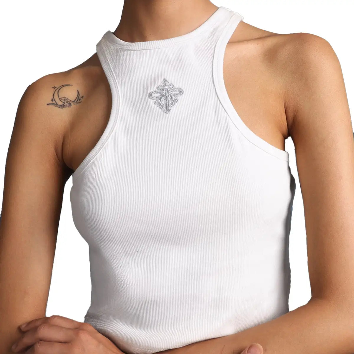 Alpha Cross Ribbed Tank In White
