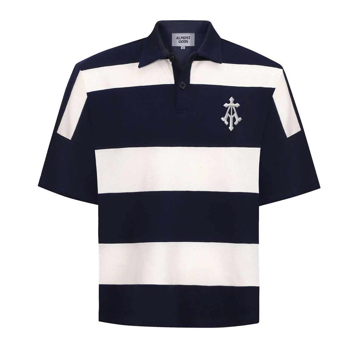 Alpha Cross Woven Striped Polo In Navy And White