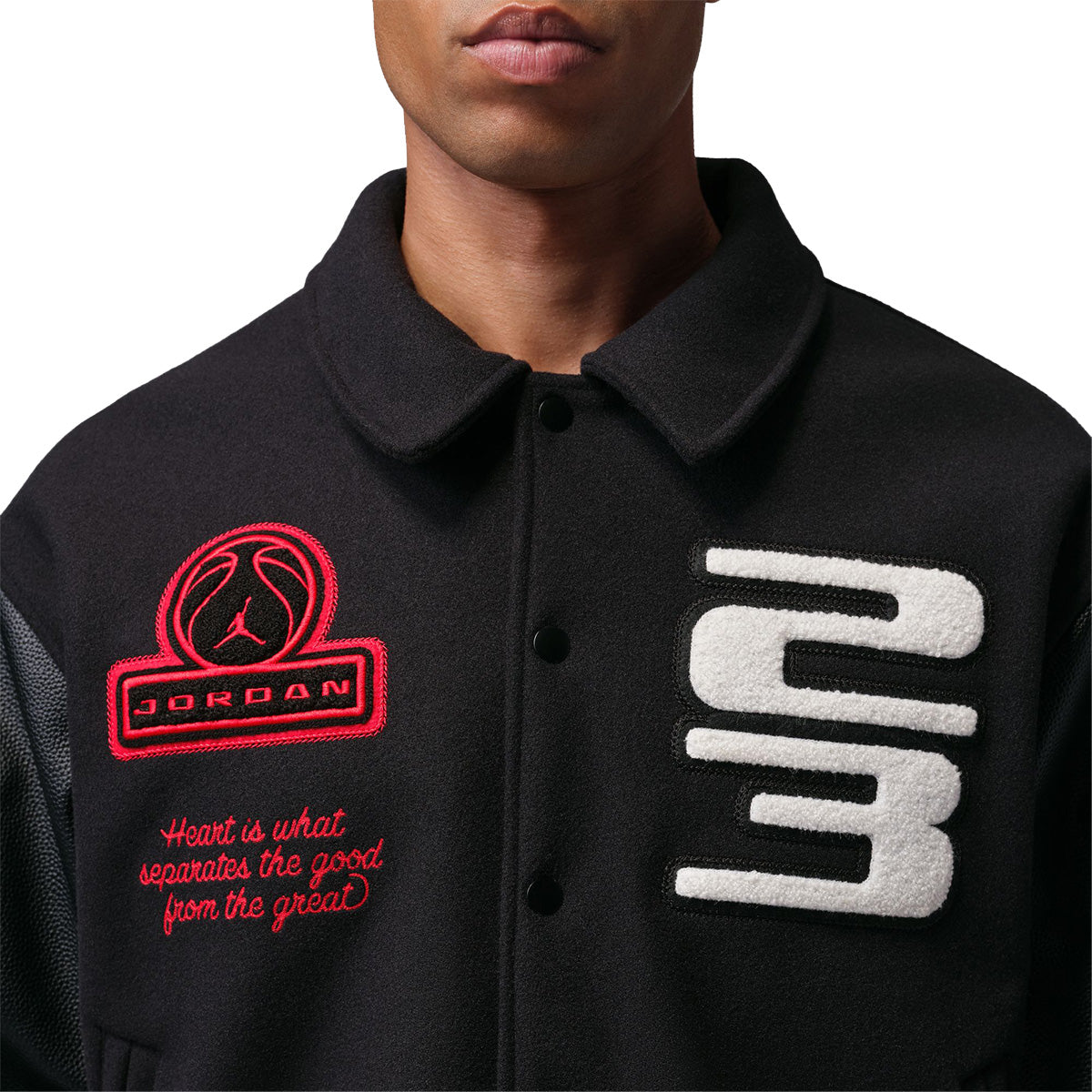 Jordan Flight Mens Varsity Jacket 'BLACK/BLACK/UNIVERSITY RED'