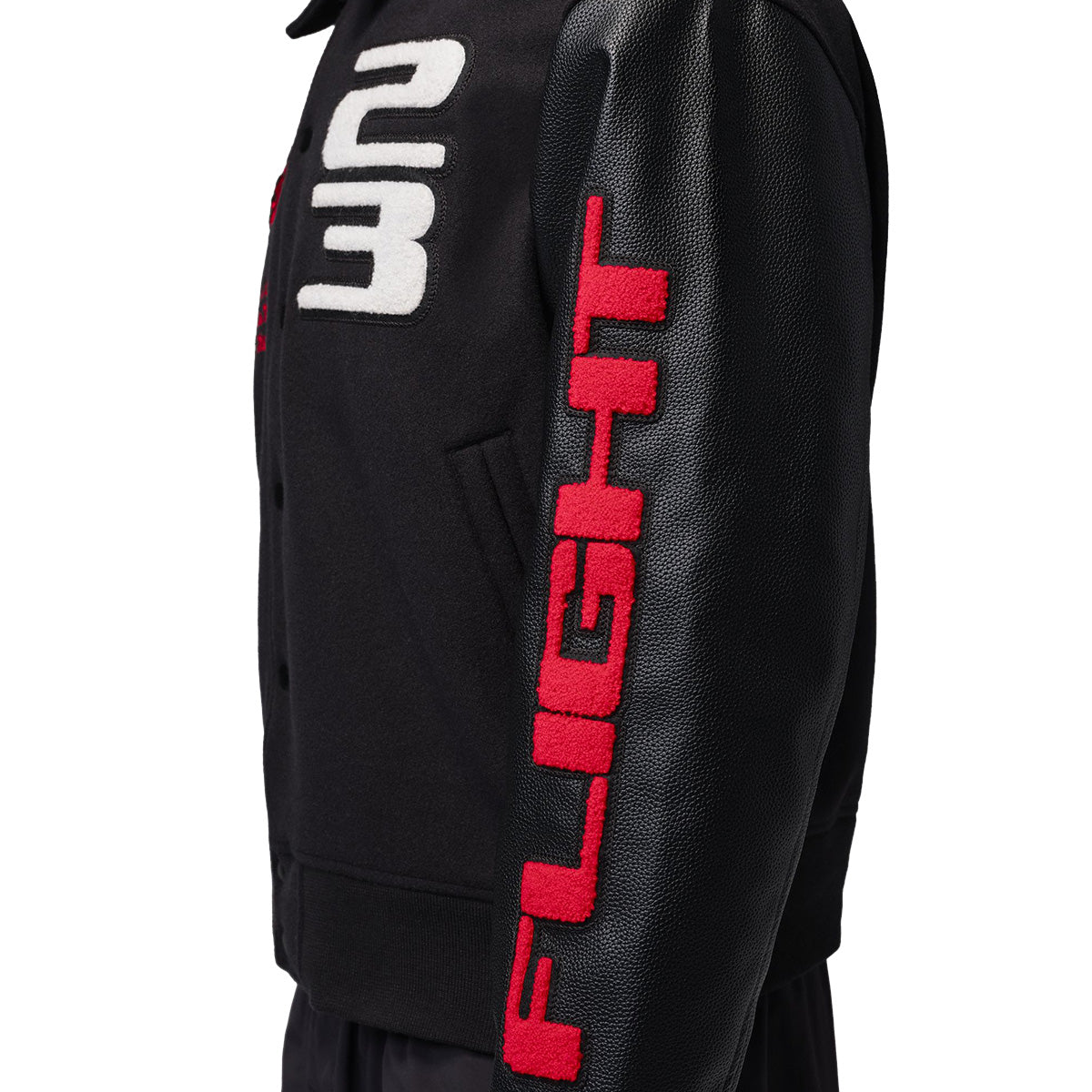 Jordan Flight Mens Varsity Jacket 'BLACK/BLACK/UNIVERSITY RED'