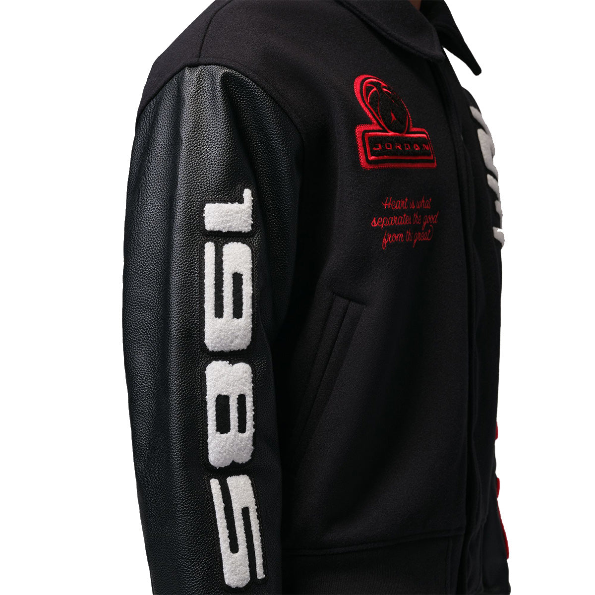 Jordan Flight Mens Varsity Jacket 'BLACK/BLACK/UNIVERSITY RED'