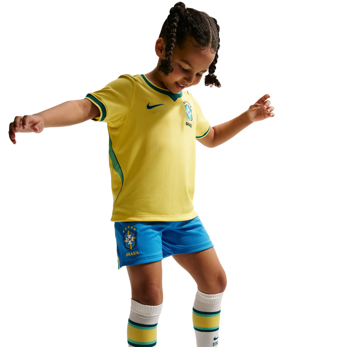 Brazil 2026 Stadium Home Little Kids' Soccer 3-Piece Kit 'CANARY/LIGHT MENTA/GEODE TEAL'