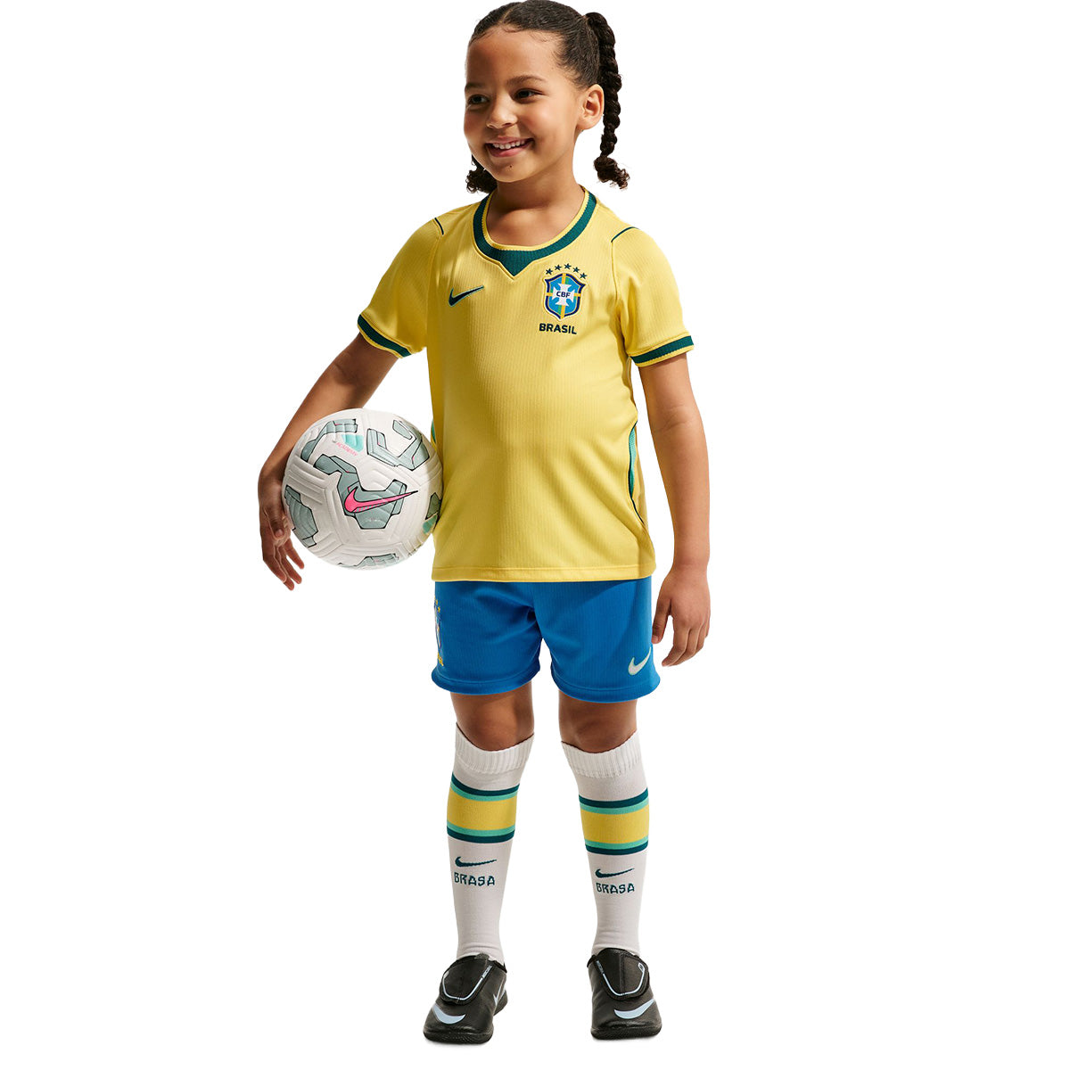 Brazil 2026 Stadium Home Little Kids' Soccer 3-Piece Kit 'CANARY/LIGHT MENTA/GEODE TEAL'