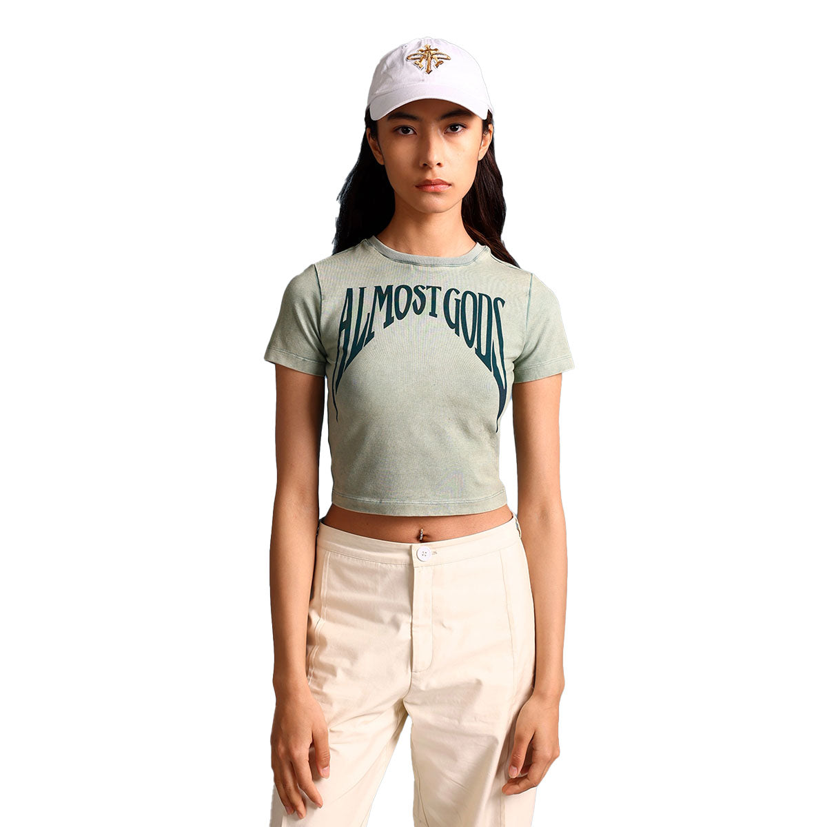 Stonewashed Gothic Baby Tee In Pine