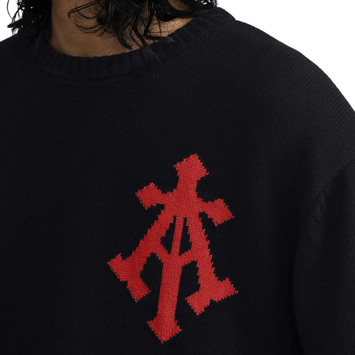 Alpha Cross Knit Sweater In Black