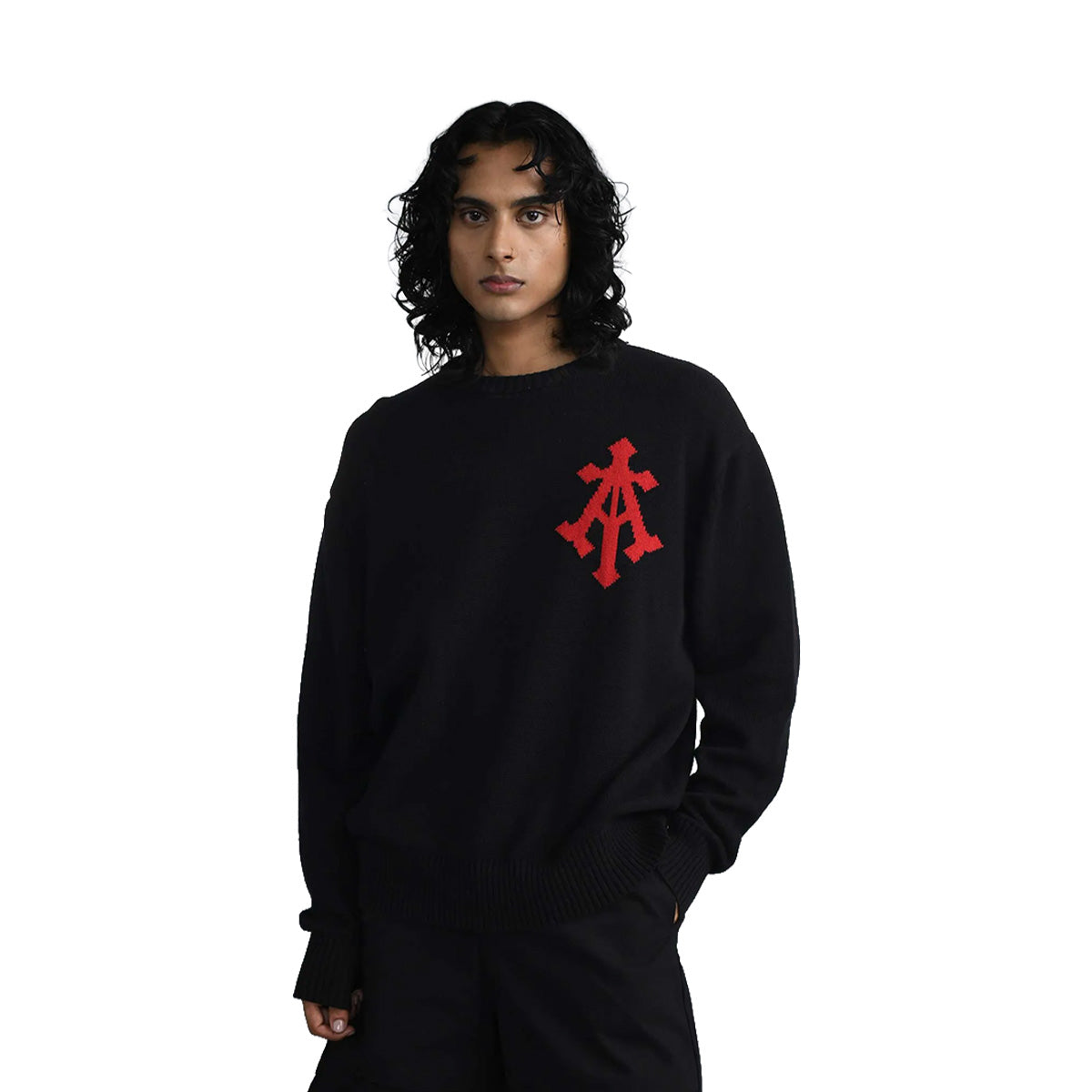 Alpha Cross Knit Sweater In Black