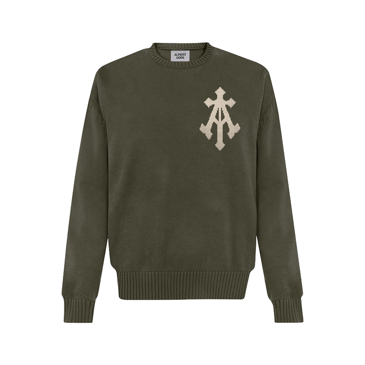 Alpha Cross Knit Sweater In Olive