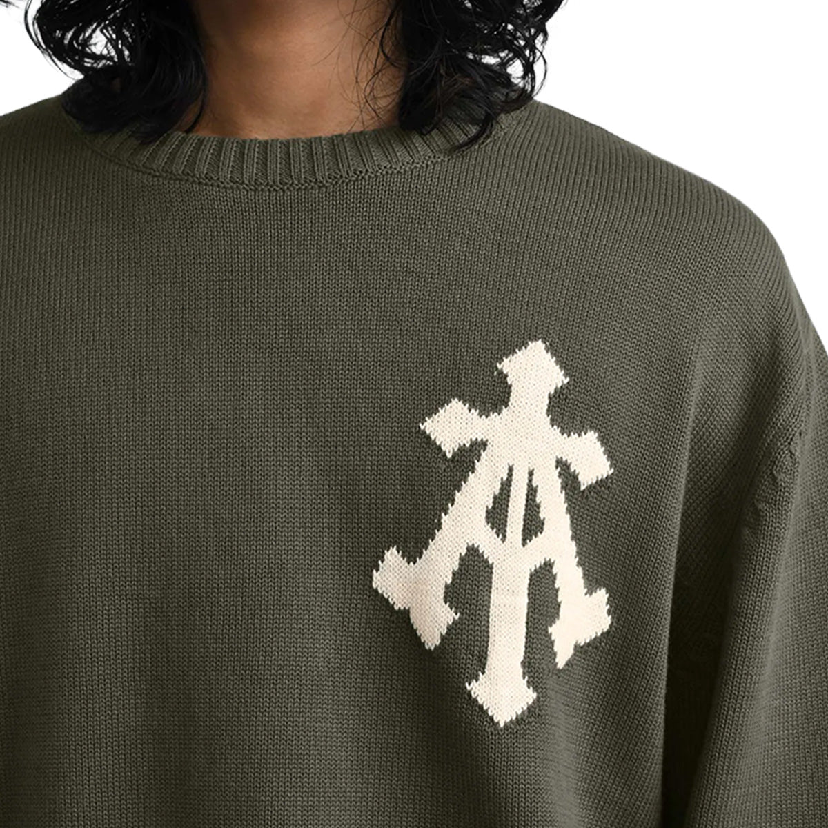 Alpha Cross Knit Sweater In Olive