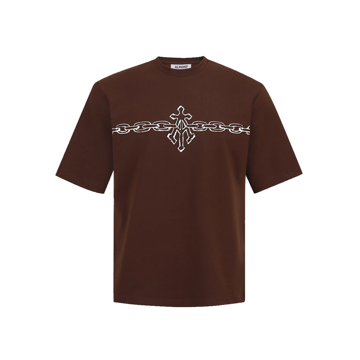 Alpha Cross Chain Link Tee in Brown