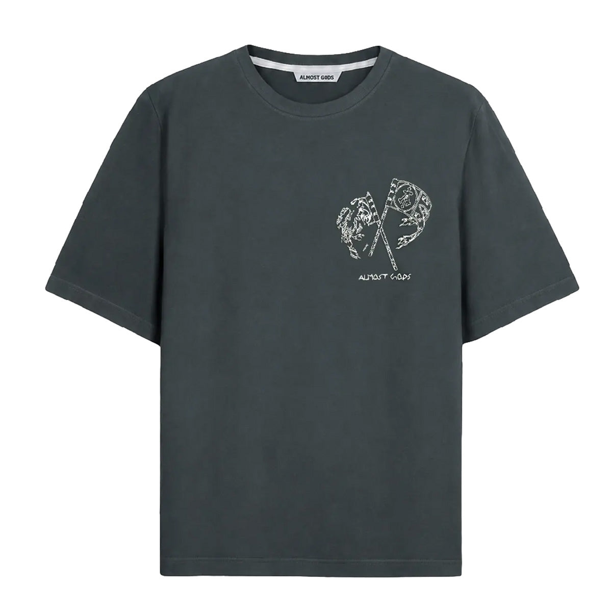 Embroidered Flag Relaxed Tee in Ash