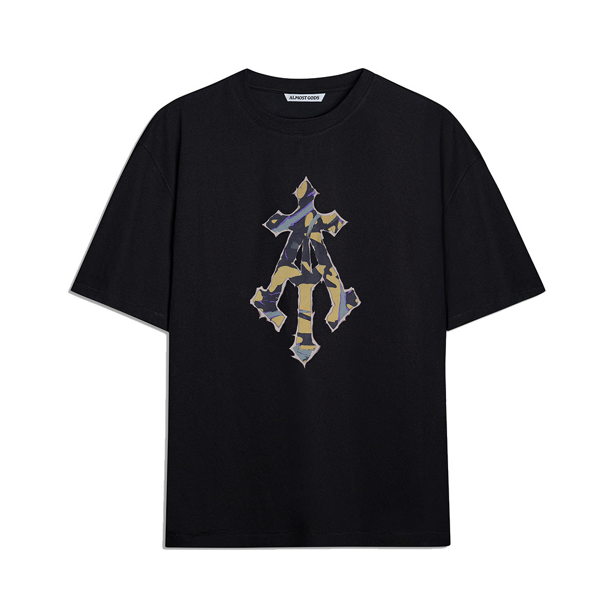 Echo Alpha Cross Boxy Tee in Black