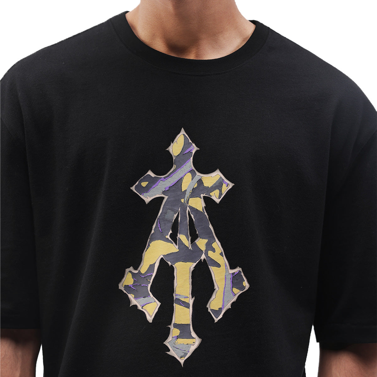 Echo Alpha Cross Boxy Tee in Black