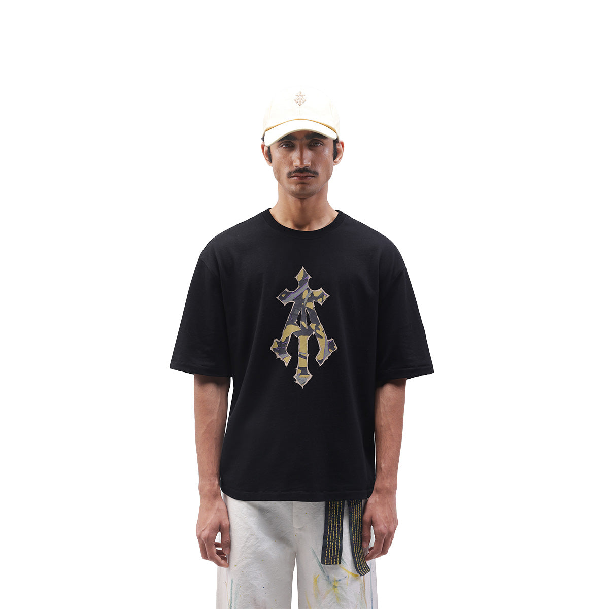 Echo Alpha Cross Boxy Tee in Black