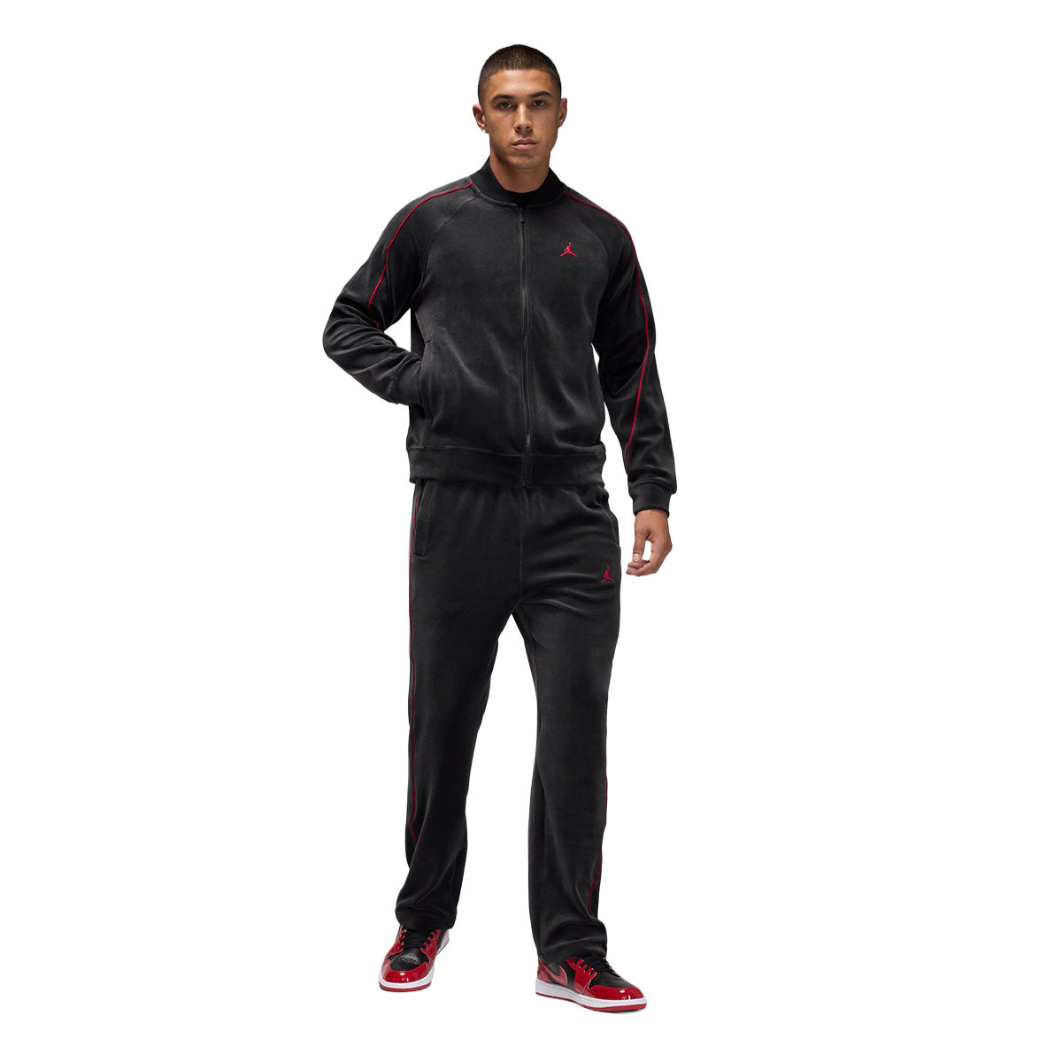 Brooklyn Velour Track Jacket 'Black/Gym Red'