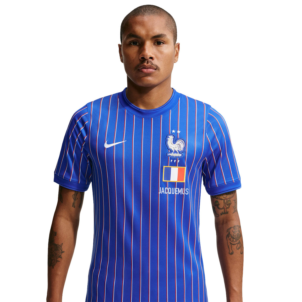 France + Jacquemus Men's Academy Pro Short-Sleeve Soccer Top 'GAME ROYAL/UNIVERSITY RED/WHITE'