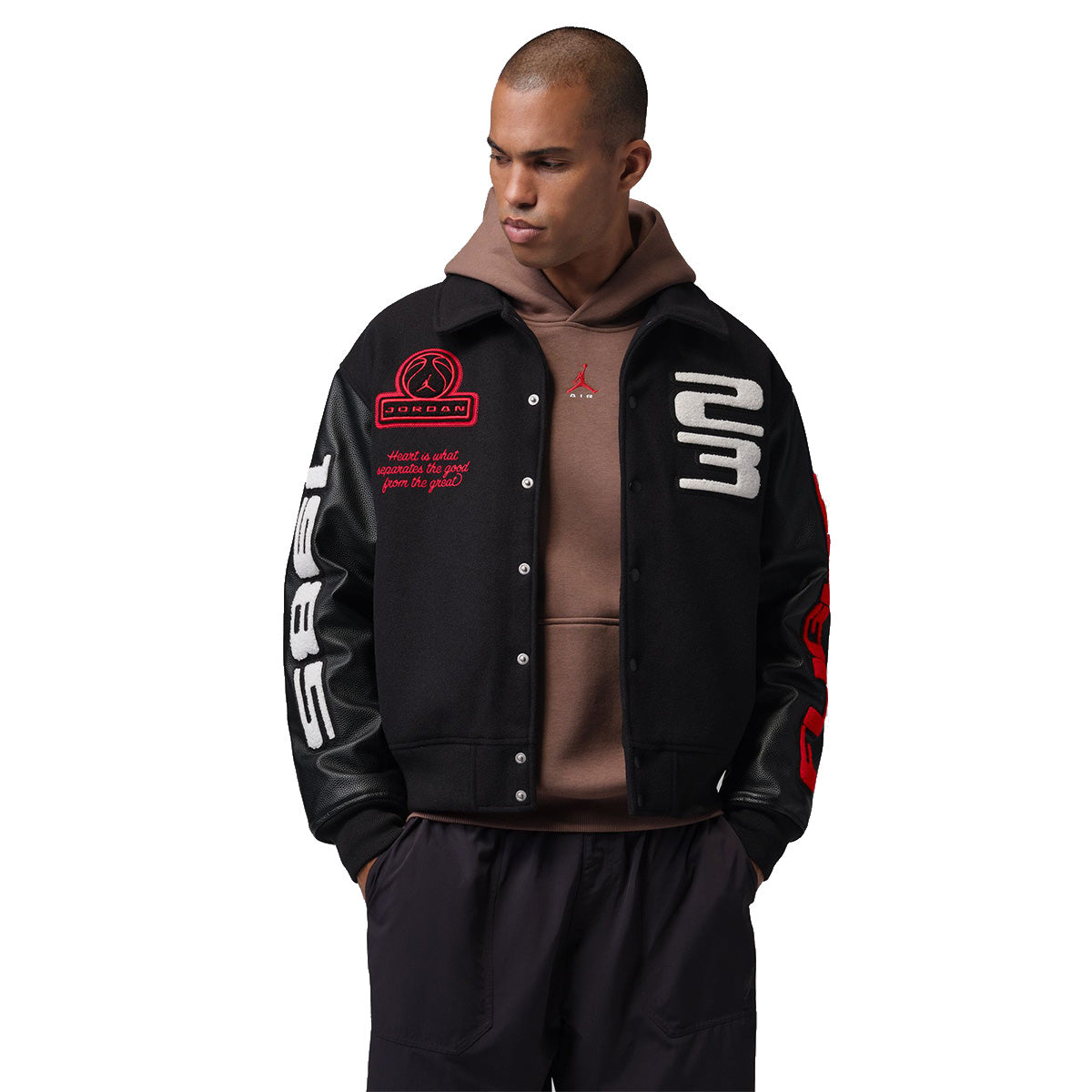 Jordan Flight Mens Varsity Jacket 'BLACK/BLACK/UNIVERSITY RED'