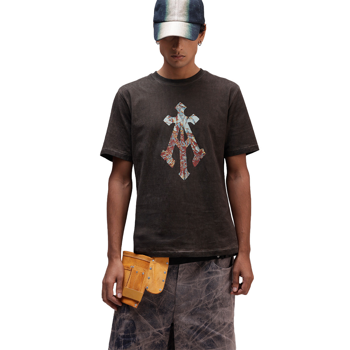 Shattered Alpha Cross Tee with Pigment Wash