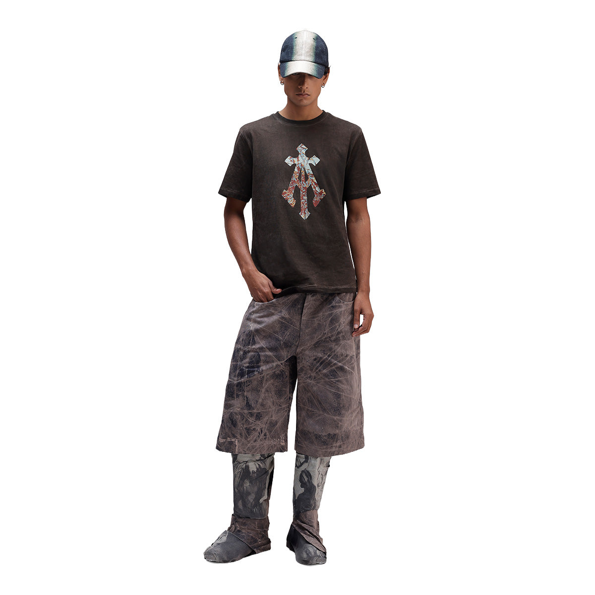 Shattered Alpha Cross Tee with Pigment Wash